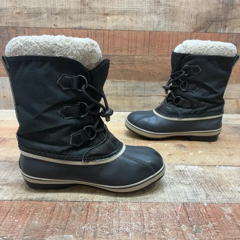 Sorel Snow Boots Kids Size 5 37 Black Nylon Waterproof Mid Calf NY1962-010